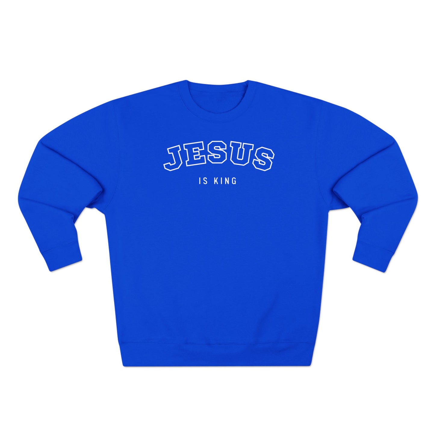 Jesus is King – (Varsity-style font) Women's Premium Sweatshirt