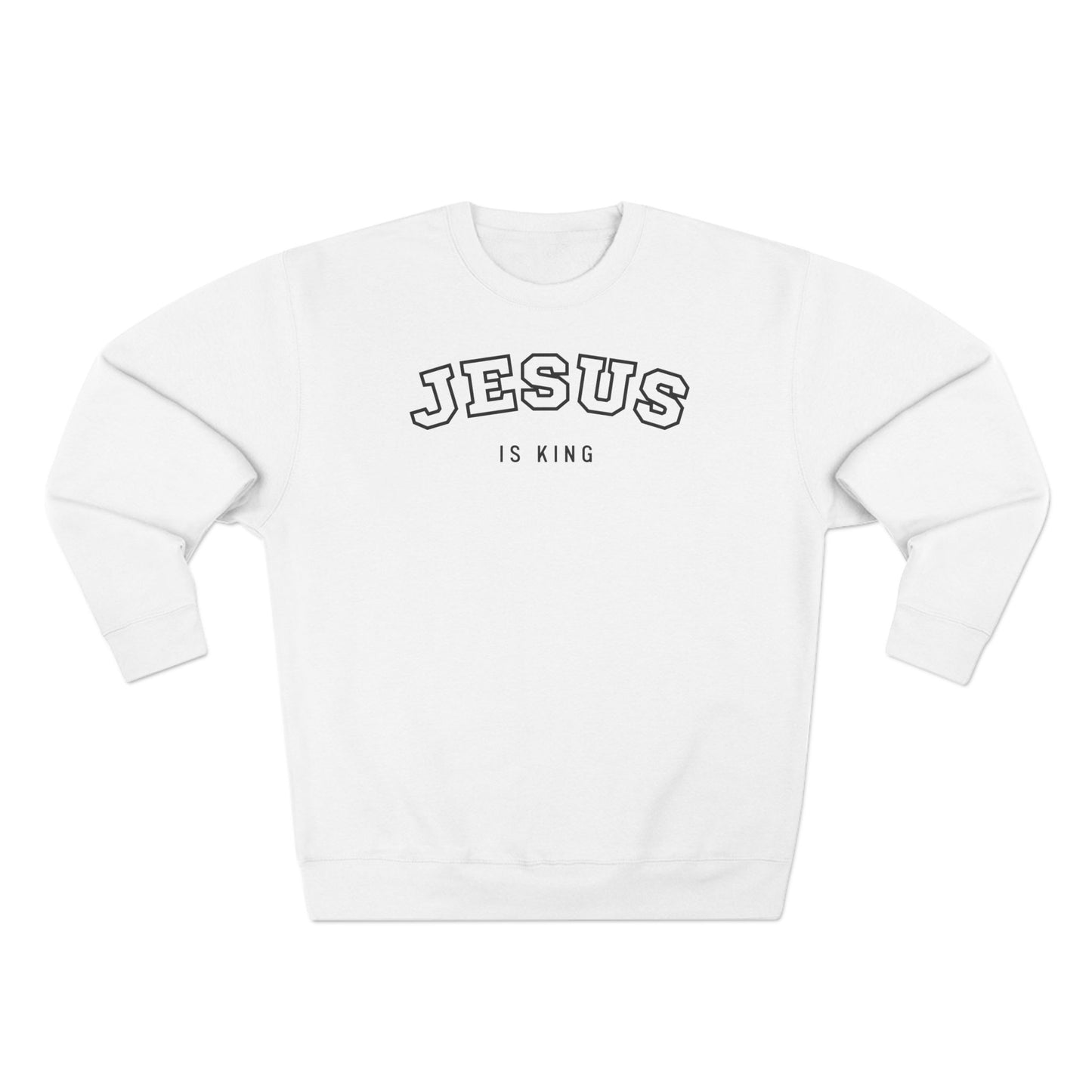 Jesus is King – (Varsity-style font) Men's Premium Sweatshirt