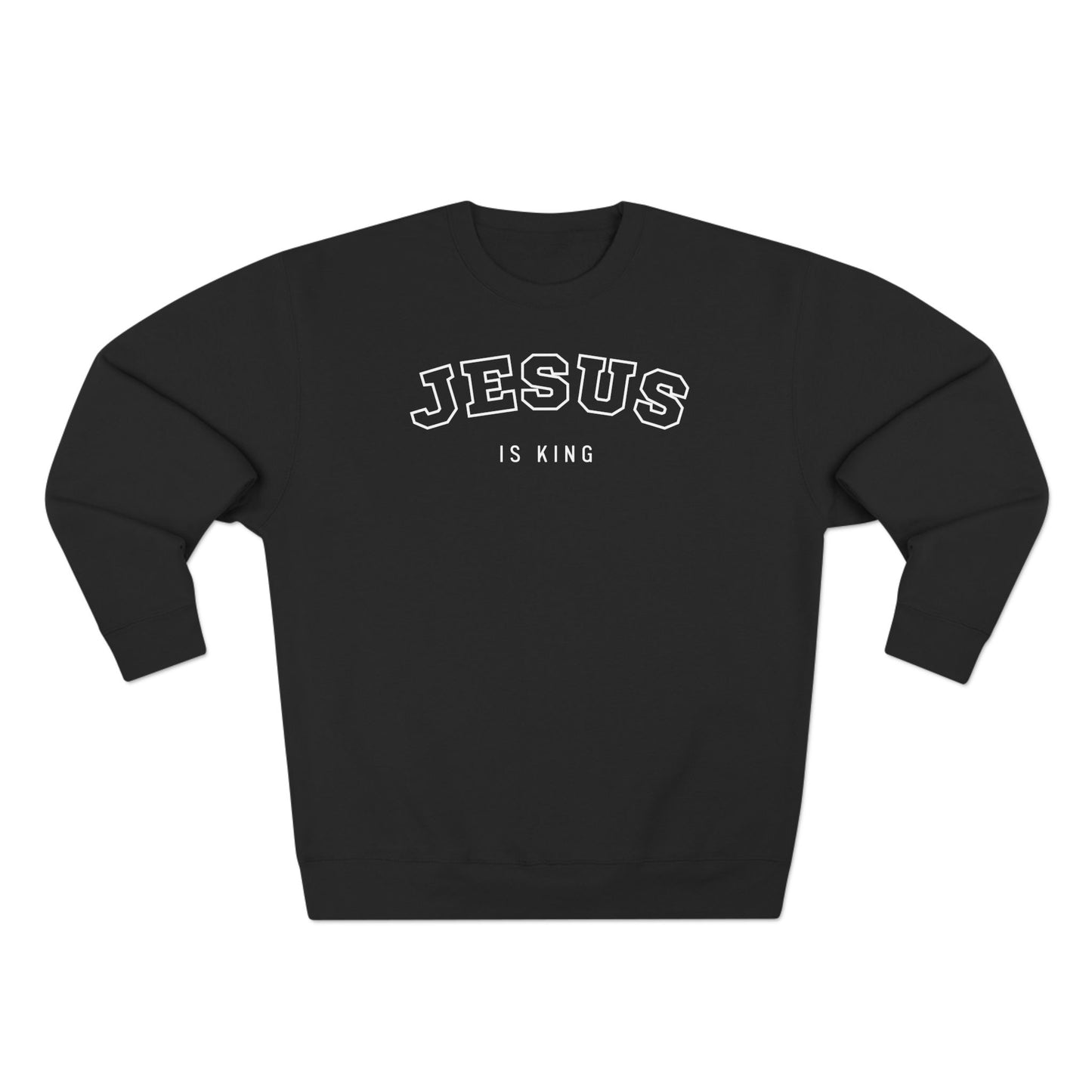 Jesus is King – (Varsity-style font) Men's Premium Sweatshirt