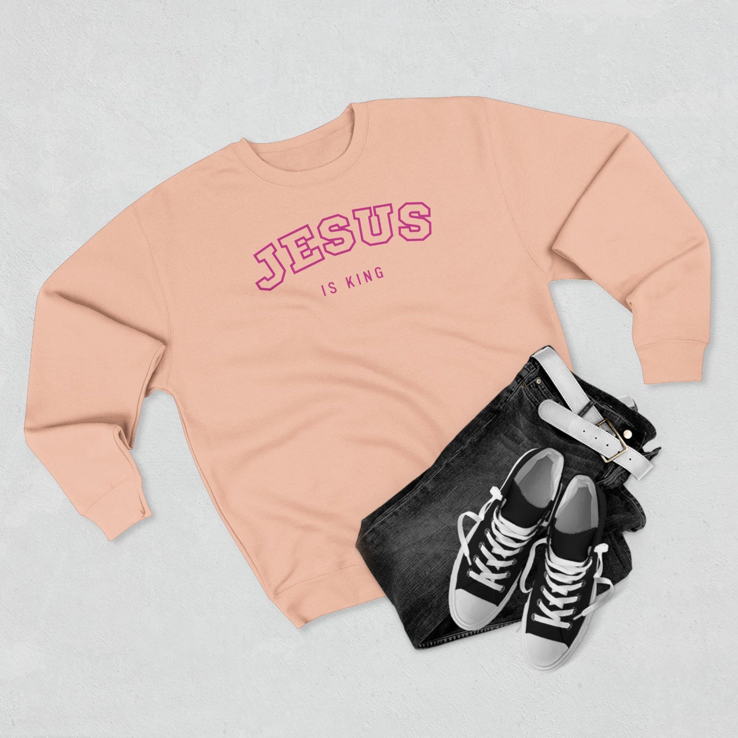 Jesus is King – (Varsity-style font) Women's Premium Sweatshirt