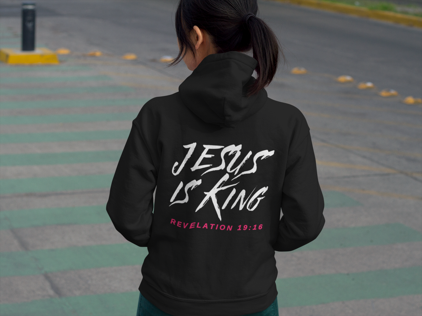 Jesus is King(Graffiti-style font on back) - Women's Premium Hoodie