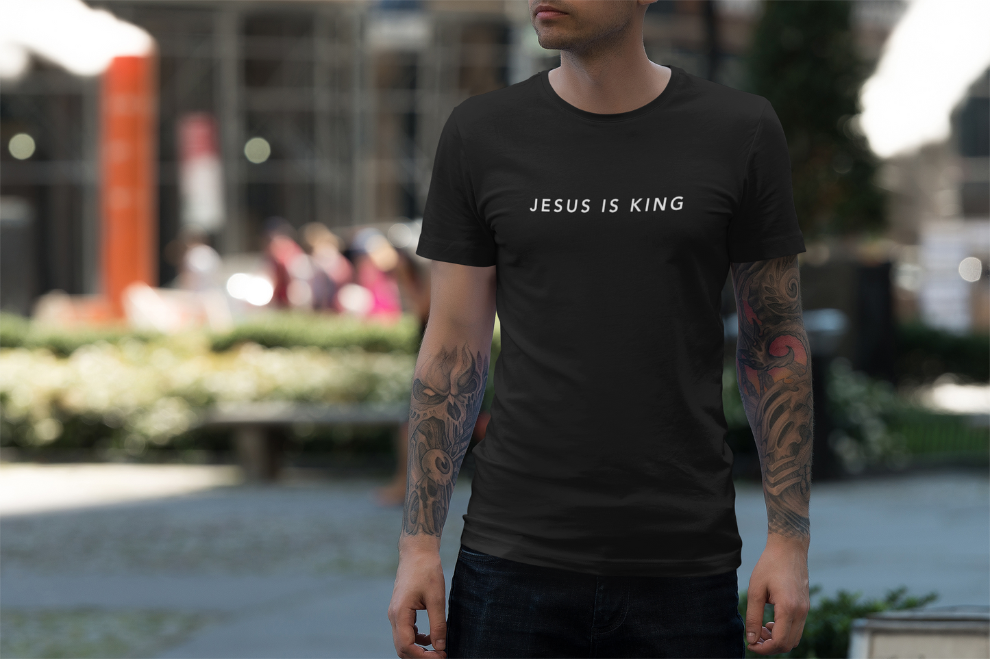 Jesus is King(Graffiti style text on back) - Mens Christian T-Shirt