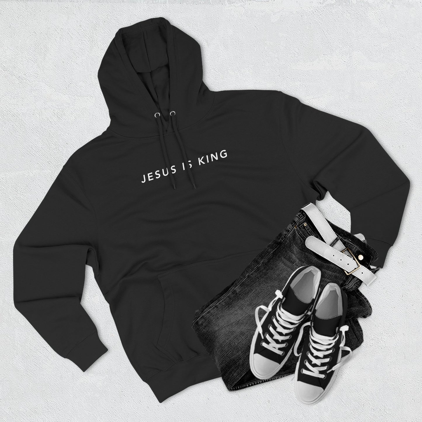 Jesus is King(Graffiti-style font on back) - Men's Premium Hoodie