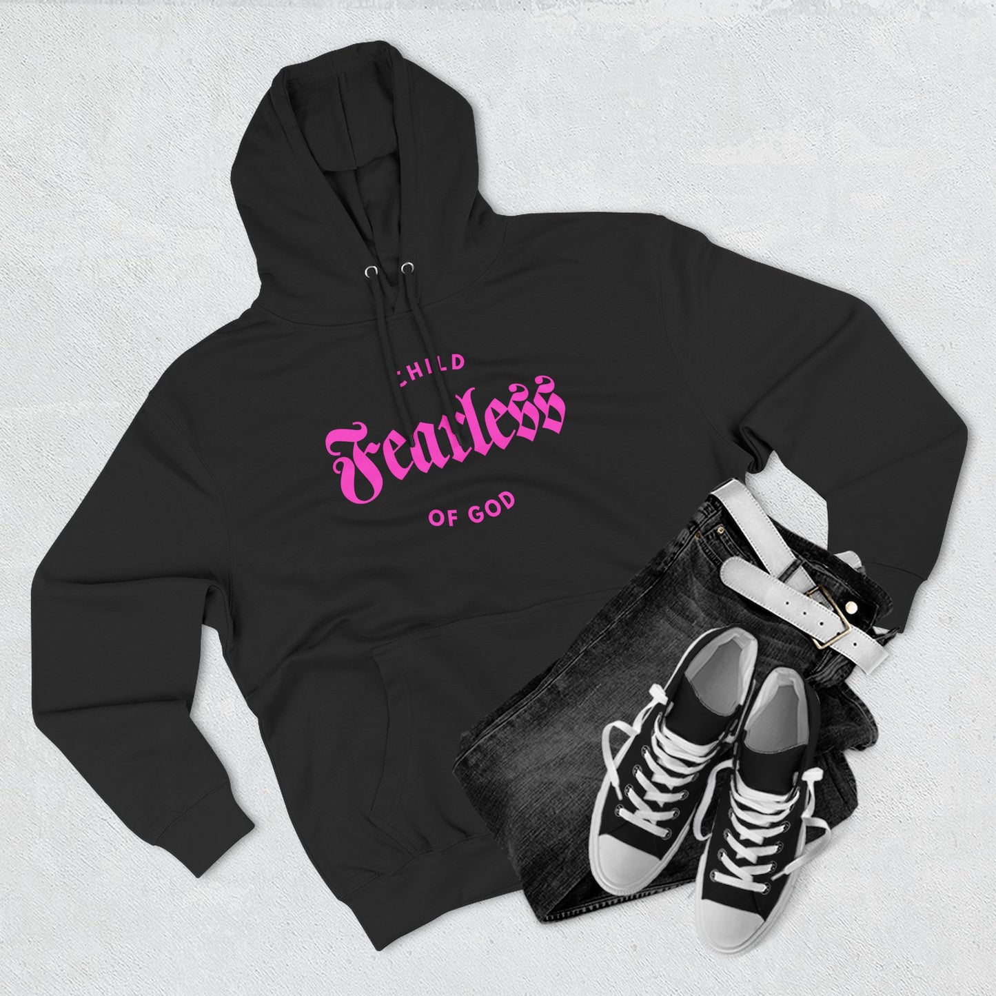 Fearless Child of God(Pink on Black) - Women's Premium Hoodie