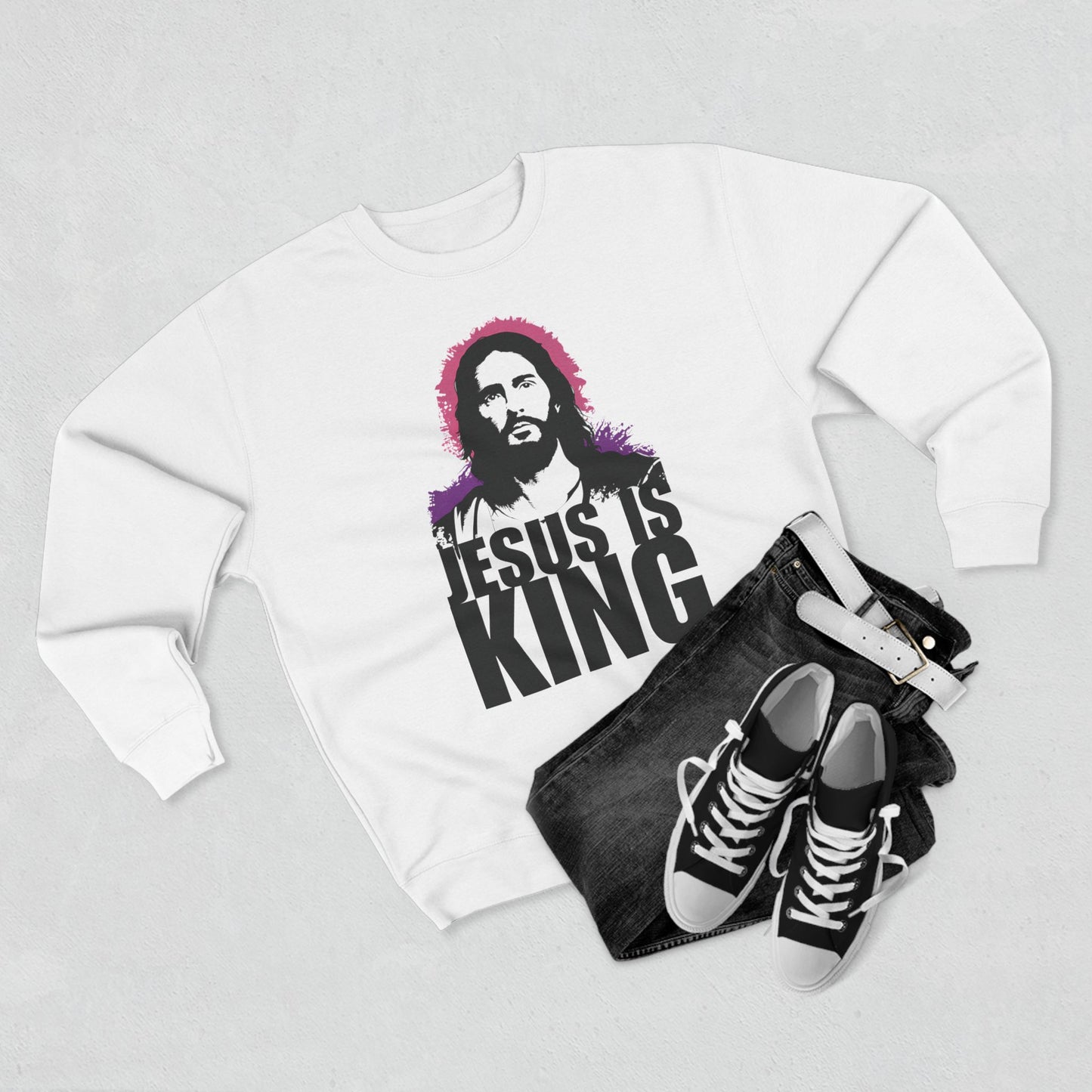 Jesus is King(with portrait image) - Men's Premium Sweatshirt