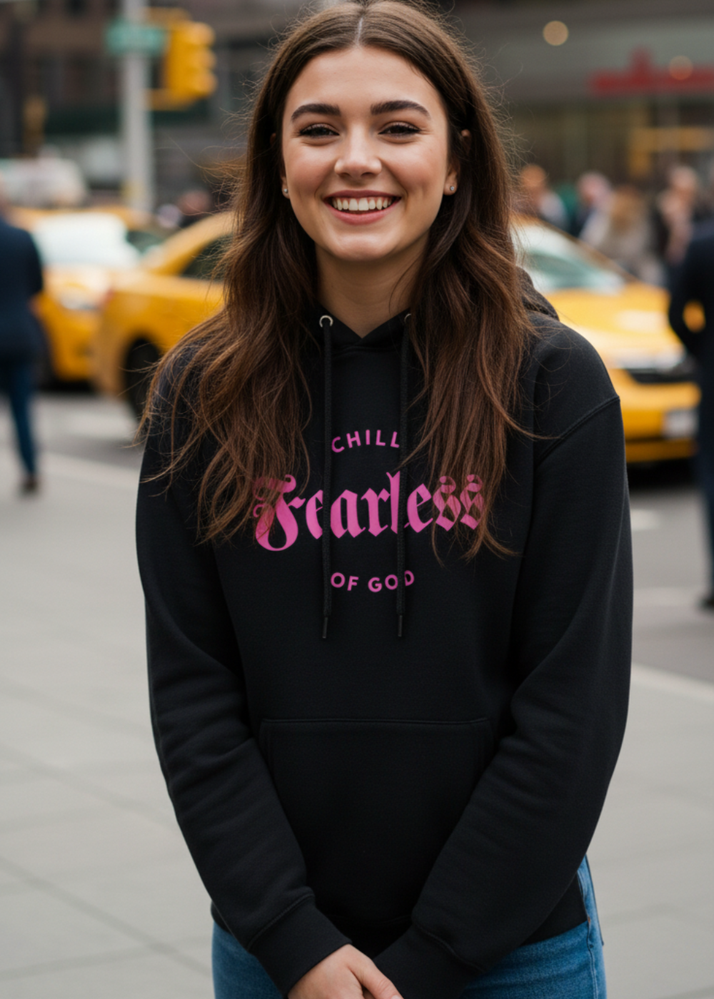 Fearless Child of God(Pink on Black) - Women's Premium Hoodie