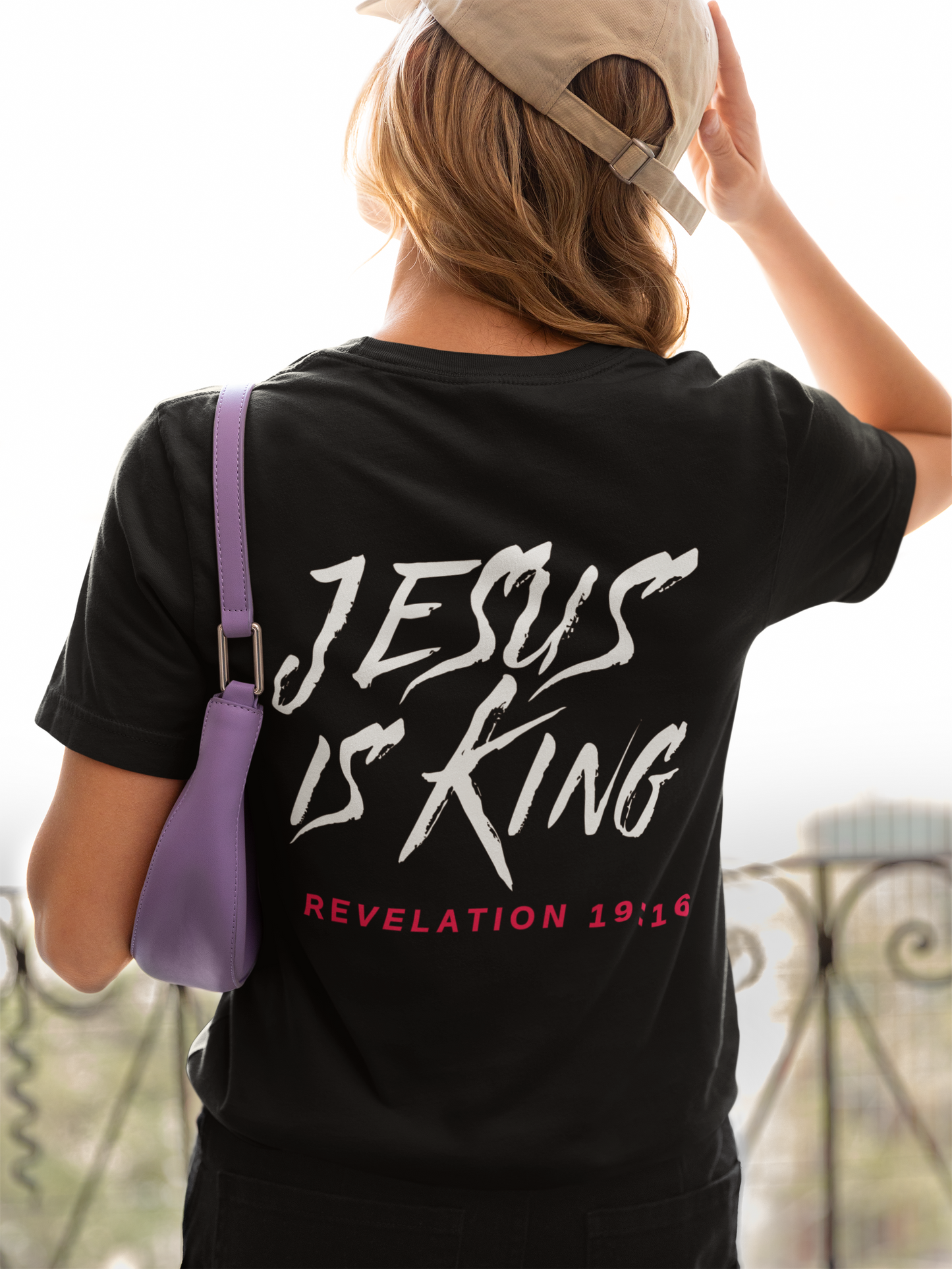 Jesus is King(Graffiti style text on back) - Womens Christian T-Shirt