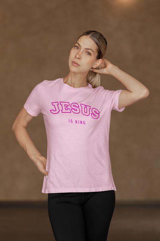 JESUS IS KING – Varsity Style Womens Christian T-Shirt