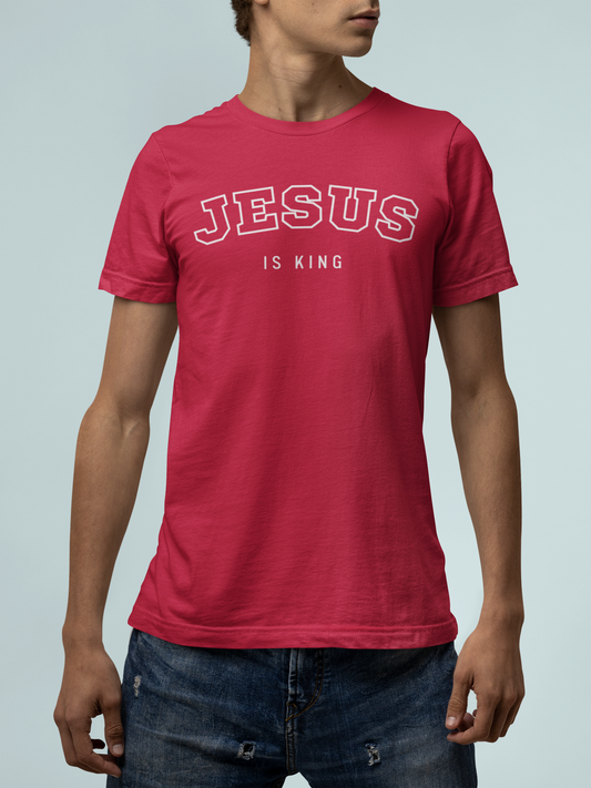 JESUS IS KING – Varsity Style Mens Christian T-Shirt