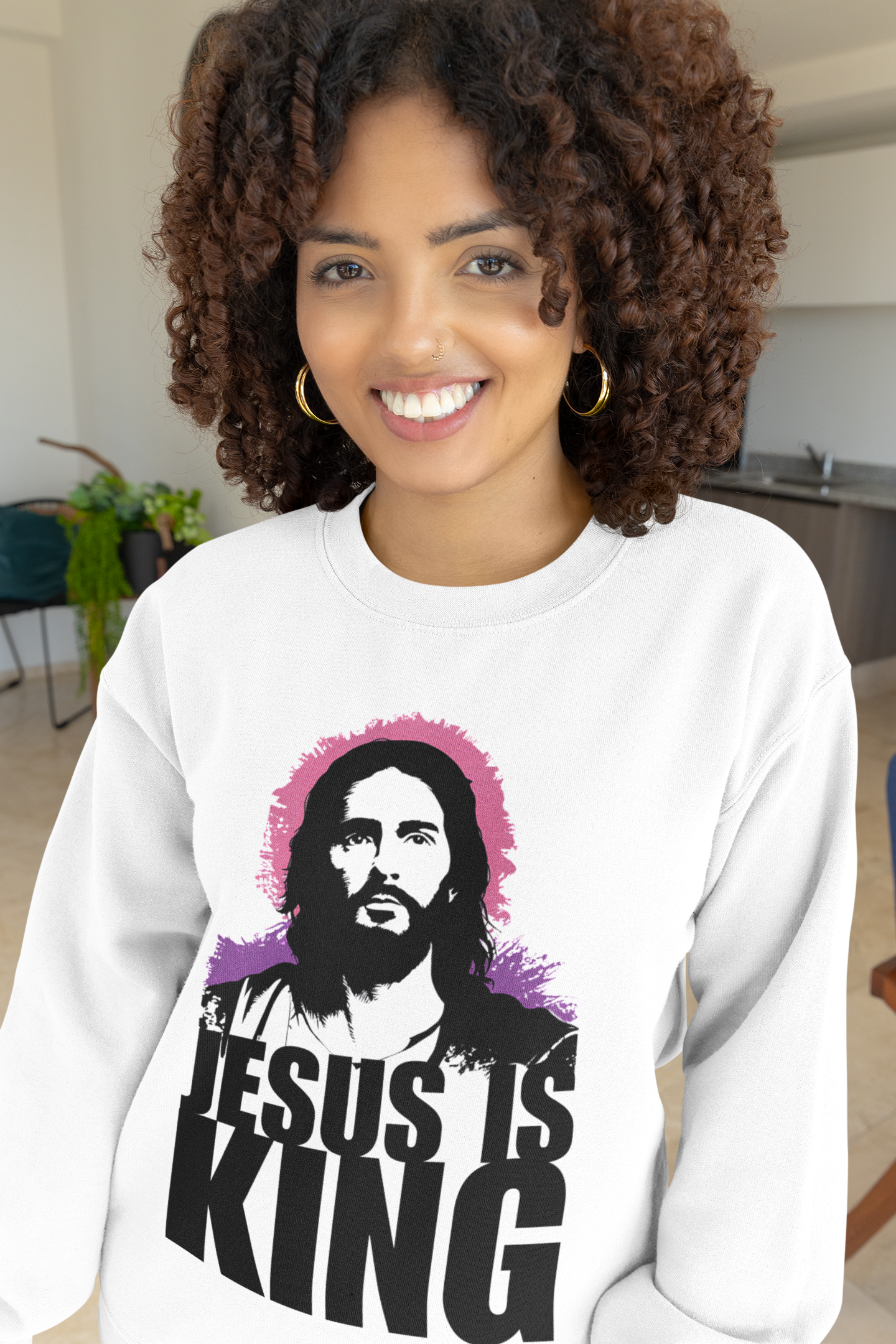 Jesus is King(with portrait image) - Women's Premium Sweatshirt