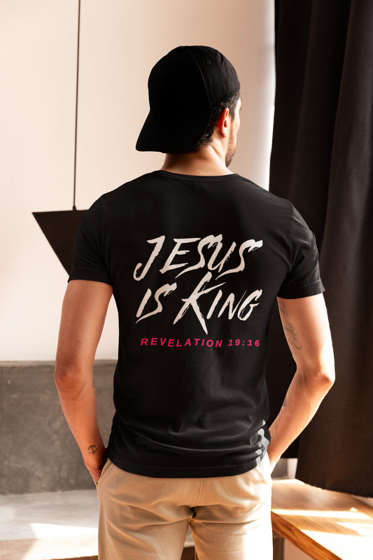 Jesus is King(Graffiti style text on back) - Mens Christian T-Shirt