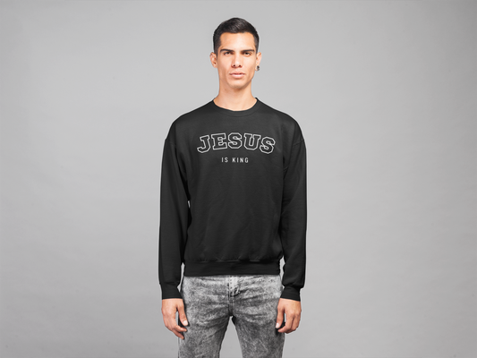 Jesus is King  – (Varsity-style font) Men's Premium Sweatshirt