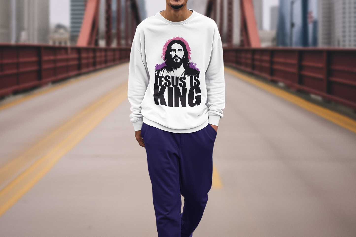 Jesus is King(with portrait image) - Men's Premium Sweatshirt